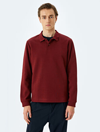 Polo Yaka Sweatshirt Basic Düğmeli Pamuklu İnterlok Kumaş