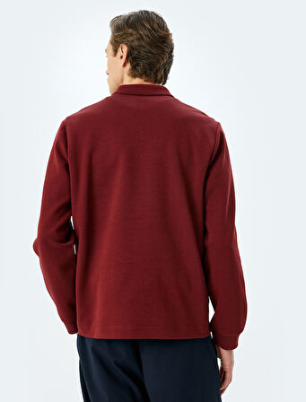 Polo Yaka Sweatshirt Basic Düğmeli Pamuklu İnterlok Kumaş