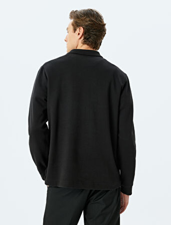 Polo Yaka Sweatshirt Basic Düğmeli Pamuklu İnterlok Kumaş