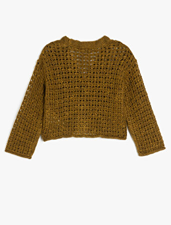 V Yaka Uzun Kollu Ajurlu Triko Hırka