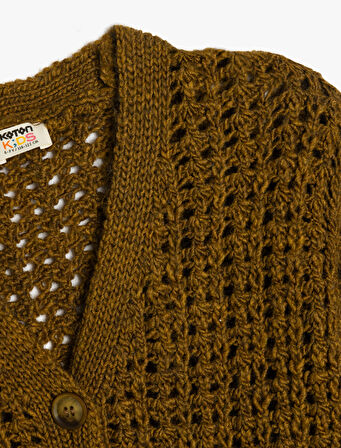 V Yaka Uzun Kollu Ajurlu Triko Hırka