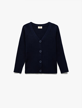 V Yaka Uzun Kollu Düğmeli Triko Hırka