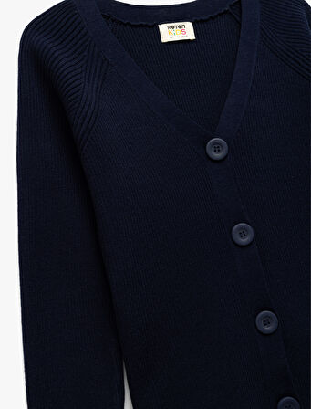 V Yaka Uzun Kollu Düğmeli Triko Hırka