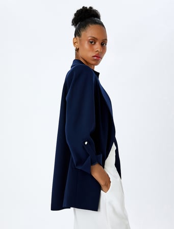 Cepli 3/4 Kol Oversize Uzun Blazer Ceket