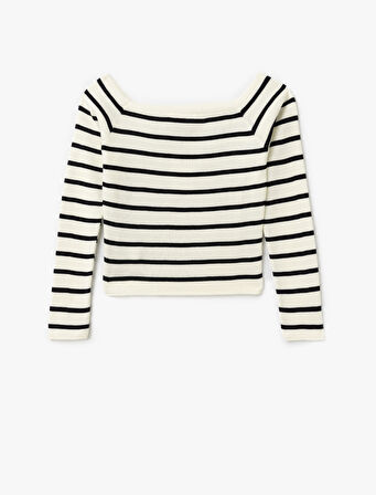 Uzun Kollu Triko Omzu Açık Kazak