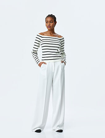 Uzun Kollu Triko Omzu Açık Kazak