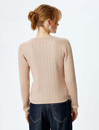 Bisiklet Yaka Uzun Kollu Saç Örgü Triko Kazak