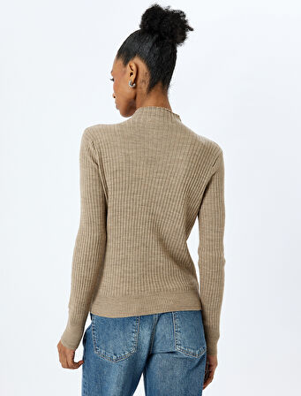 Dik Yaka Uzun Kollu Ajurlu Triko Kazak