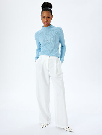 Dik Yaka Uzun Kollu Ajurlu Triko Kazak