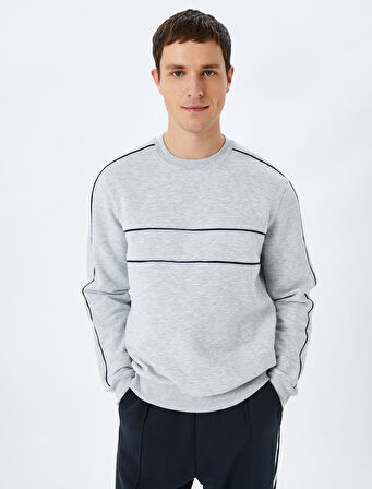 Pamuk Karışımlı Uzun Kollu Biyeli Bisiklet Yaka Sweatshirt