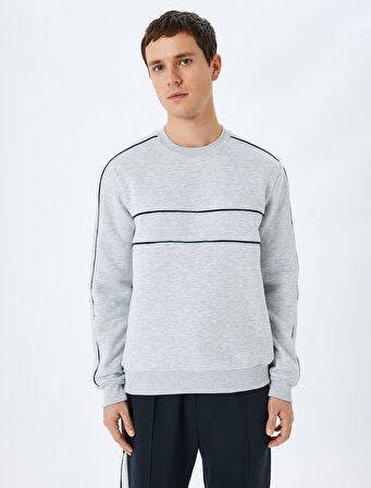 Pamuk Karışımlı Uzun Kollu Biyeli Bisiklet Yaka Sweatshirt