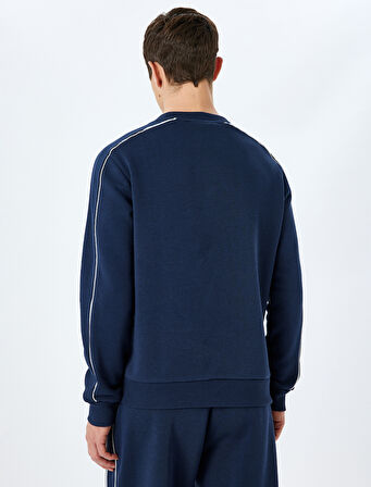 Pamuk Karışımlı Uzun Kollu Biyeli Bisiklet Yaka Sweatshirt