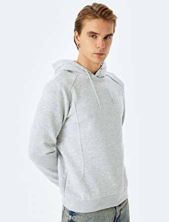Reglan Kollu Pamuk Karışımlı Kapşonlu Şardonlu Dikiş Detaylı Basic Hoodie
