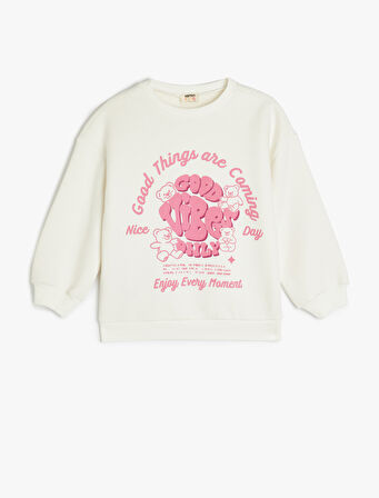 Slogan Baskılı Bisiklet Yaka Uzun Kollu Sweatshirt