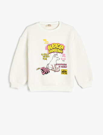 Köpek Baskılı Bisiklet Yaka Uzun Kollu Sweatshirt