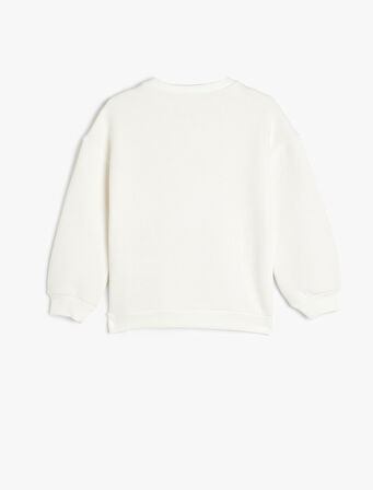 Köpek Baskılı Bisiklet Yaka Uzun Kollu Sweatshirt