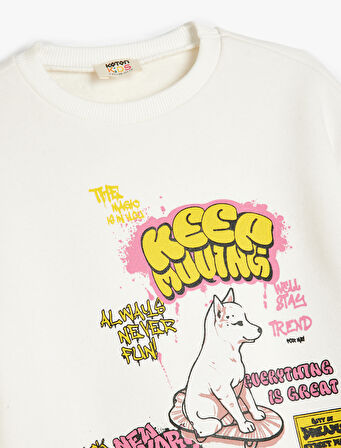 Köpek Baskılı Bisiklet Yaka Uzun Kollu Sweatshirt