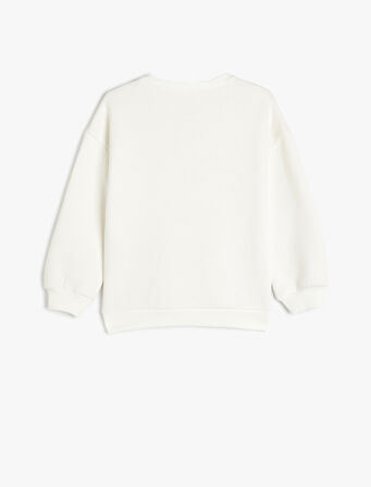 Tavşan Baskılı Uzun Kollu Bisiklet Yaka Şardonlu Sweatshirt