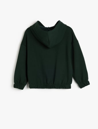 Kapşonlu Slogan Baskılı Uzun Kollu Pamuklu Şardonlu Sweatshirt