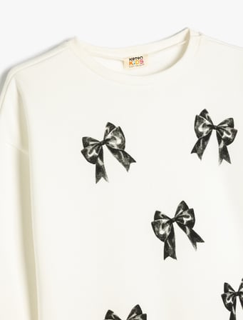Fiyonk Desenli Uzun Kollu Bisiklet Yaka Sweatshirt