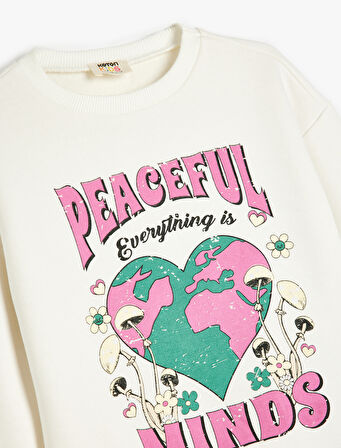 Slogan Baskılı Uzun Kollu Bisiklet Yaka Sweatshirt