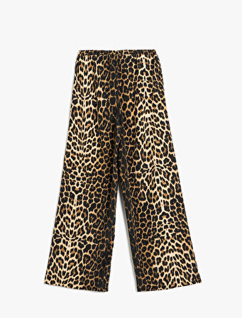Rahat Kesim Leopar Desenli Geniş Paça Pantolon