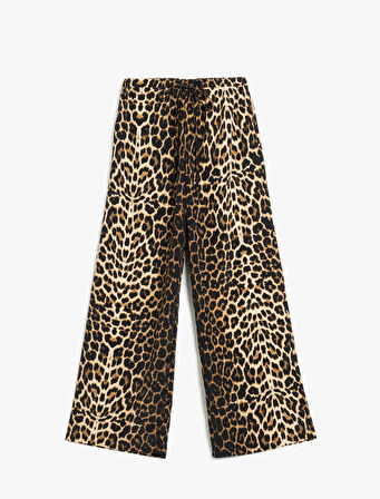 Rahat Kesim Leopar Desenli Geniş Paça Pantolon