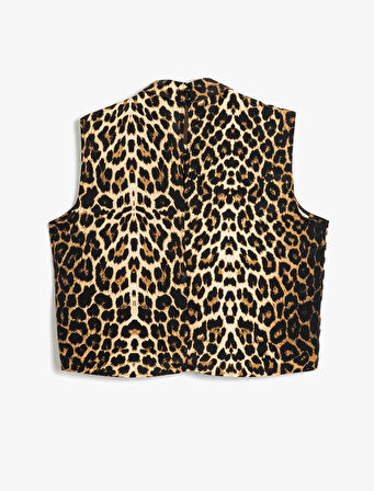 Dik Yaka Kolsuz Leopar Desenli Bluz