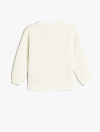 Baskılı Bisiklet Yaka Uzun Kollu Pamuklu Sweatshirt