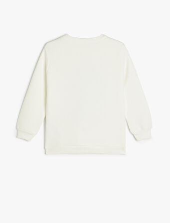 Kurt Baskılı Bisiklet Yaka Uzun Kollu Sweatshirt