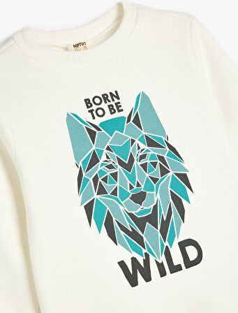 Kurt Baskılı Bisiklet Yaka Uzun Kollu Sweatshirt