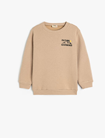 Baskı Detaylı Bisiklet Yaka Şardonlu Uzun Kollu Sweatshirt