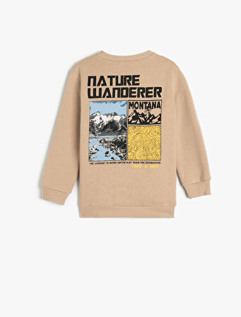 Baskı Detaylı Bisiklet Yaka Şardonlu Uzun Kollu Sweatshirt