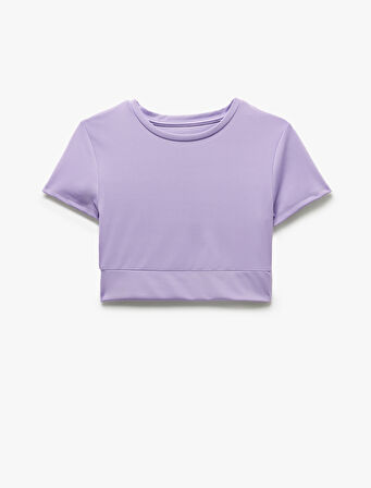 Slim Fit Bisiklet Yaka Kısa Kollu Crop Spor Tişört