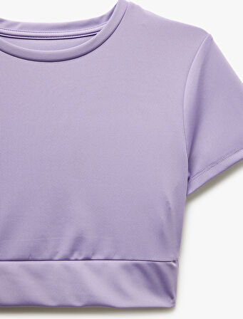 Slim Fit Bisiklet Yaka Kısa Kollu Crop Spor Tişört