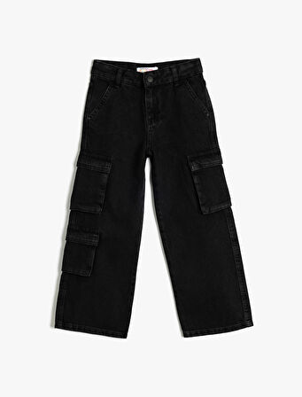 Kargo Cepli Pamuklu Bol Paça Denim Pantolon 