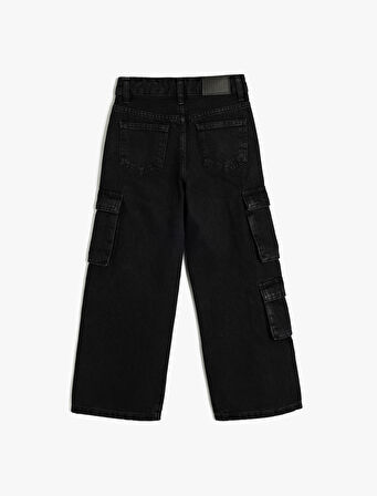 Kargo Cepli Pamuklu Bol Paça Denim Pantolon 