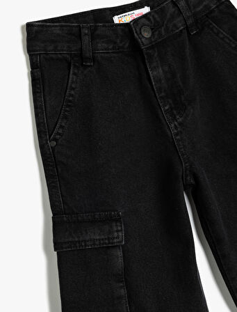 Kargo Cepli Pamuklu Bol Paça Denim Pantolon 