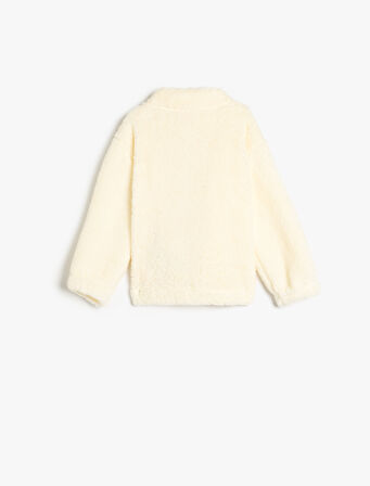 Dik Yaka Uzun Kollu Fermuarlı Peluş Sweatshirt