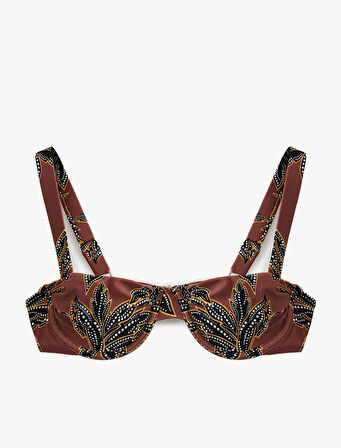 Astarlı Çiçek Desenli Balenli Bikini Üstü