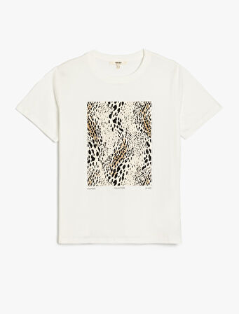 Kısa Kollu Pamuklu Leopar Desenli Oversize Tişört