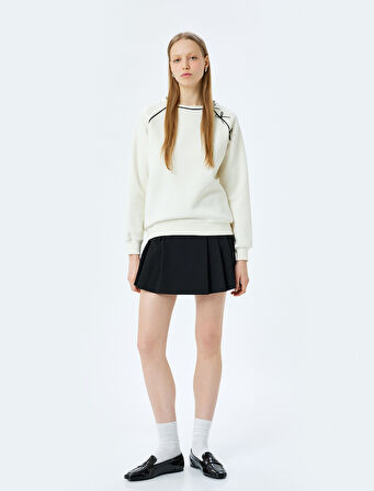 Fiyonklu Bisiklet Yaka Uzun Kollu Sweatshirt