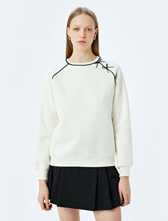 Fiyonklu Bisiklet Yaka Uzun Kollu Sweatshirt