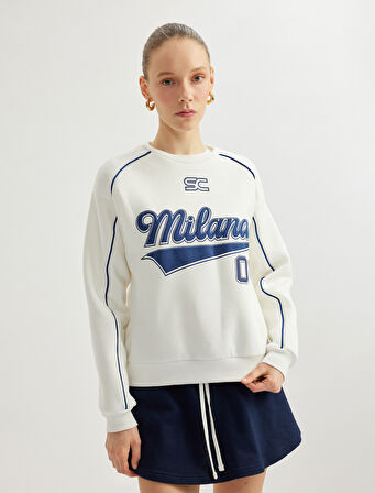 Kolej Baskılı Bisiklet Yaka Uzun Kollu Oversize Sweatshirt