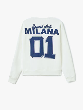 Kolej Baskılı Bisiklet Yaka Uzun Kollu Oversize Sweatshirt