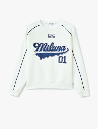 Kolej Baskılı Bisiklet Yaka Uzun Kollu Oversize Sweatshirt