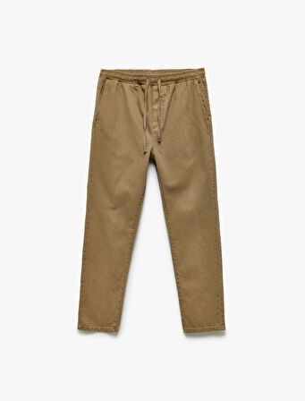 Beli Bağcıklı Straight Fit Cep Detaylı Pamuklu Jogger Pantolon