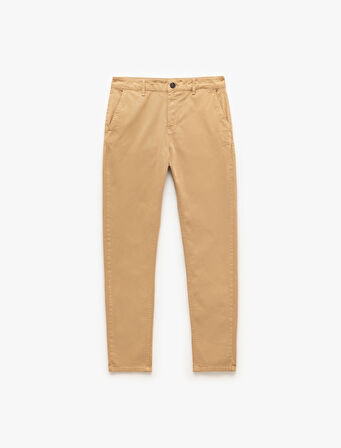 Pamuklu Düğmeli Chino Cep Detaylı Slim Fit Pantolon