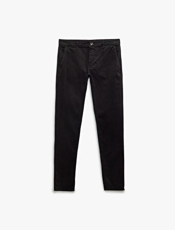 Pamuklu Düğmeli Chino Cep Detaylı Slim Fit Pantolon