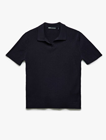 Polo V Yaka Dokulu Kısa Kollu Triko Kazak